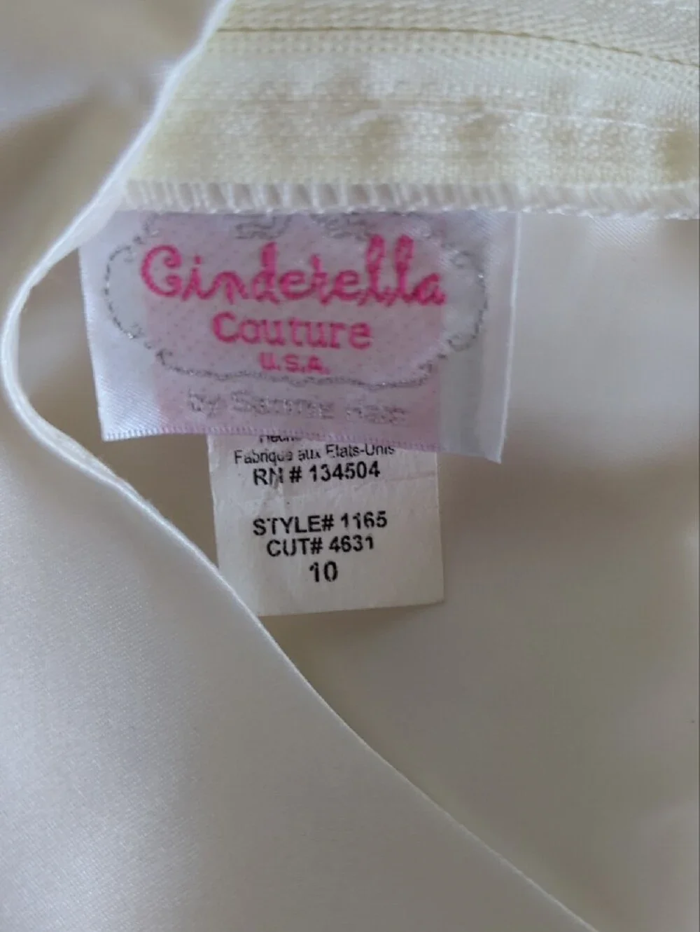 Cinderella Ivory Satin Flower-Accent Dress with Pink Sash